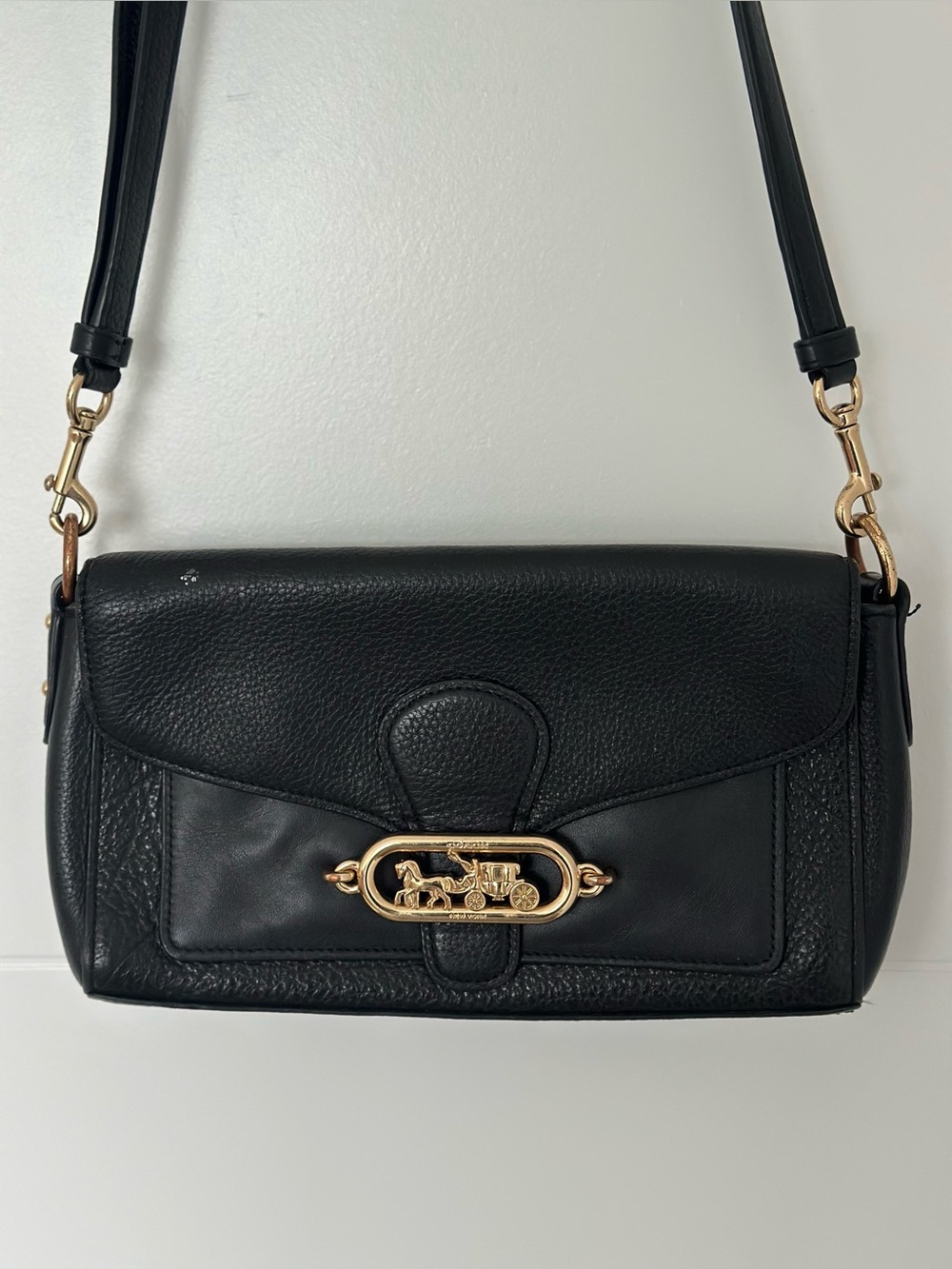 COACH Jade Signature Leather Shoulder Bag Black Logo Authentic Classic
